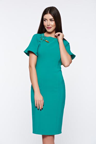 Rochie office de zi verde eleganta cu maneci scurte si decolteu rotund LaDonna