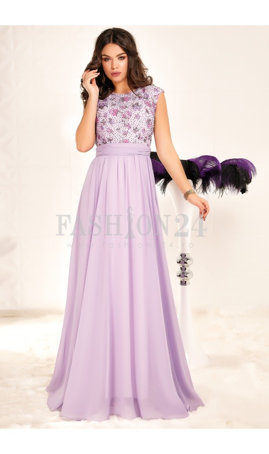 Rochie de seara eleganta lunga pana in pamant Purple Elements