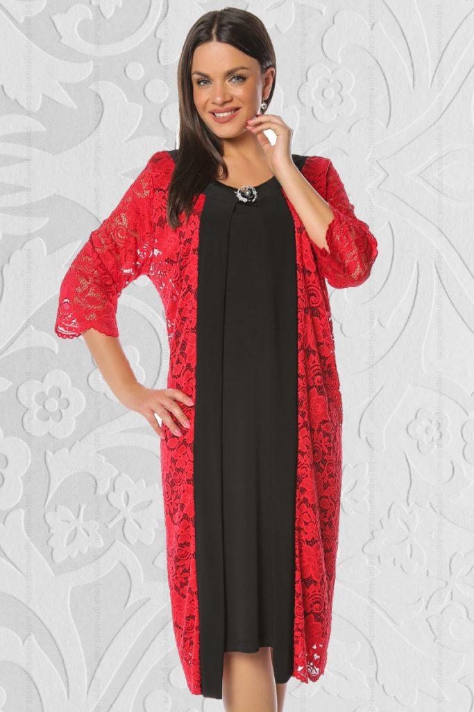Rochie de ocazie neagra cu dantela rosie pentru femei plinute Dumitra